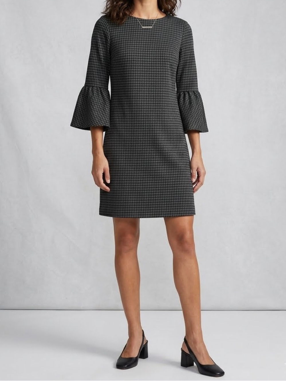 BEACHLUNCHLOUNGE Houndstooth Bell Sleeve Shift Dress Small